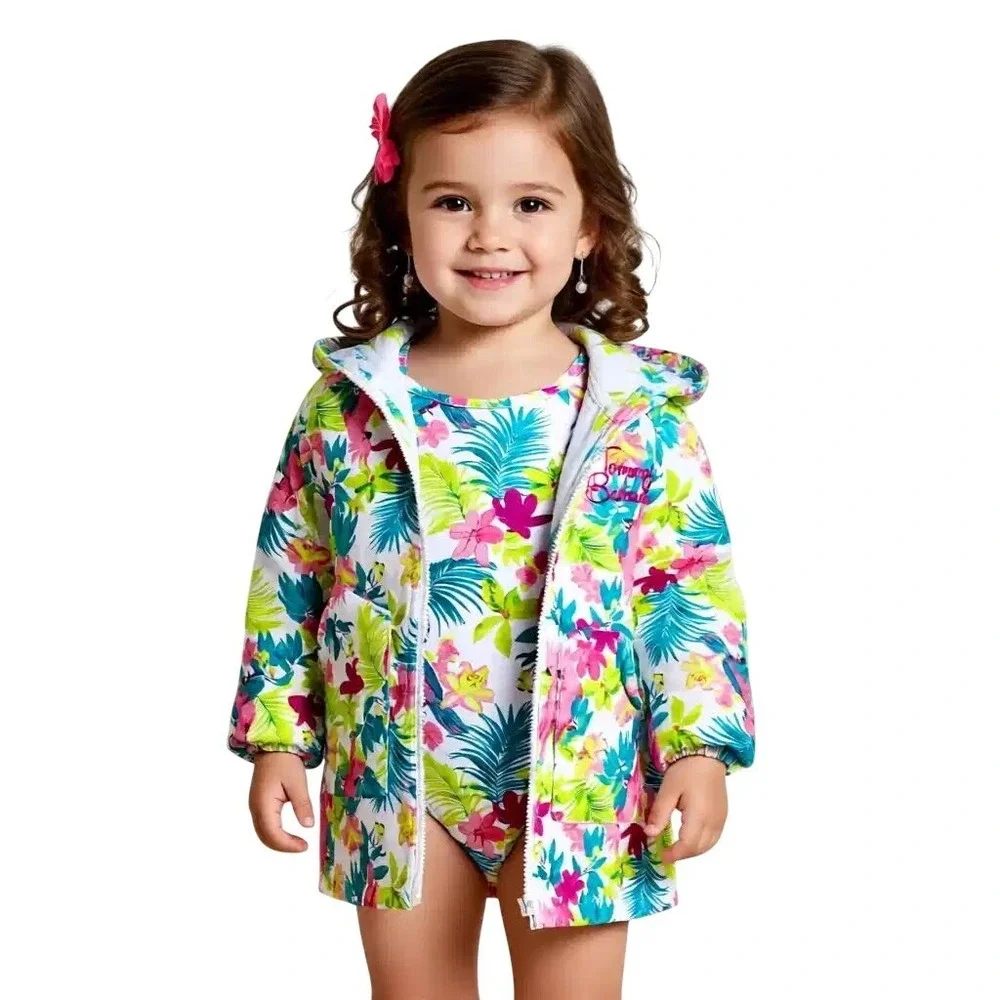 Tommy Bahama Girls Tropical Parrot Floral 1 Piece Swimsuit &Cover Up Set 6/7 NWT
